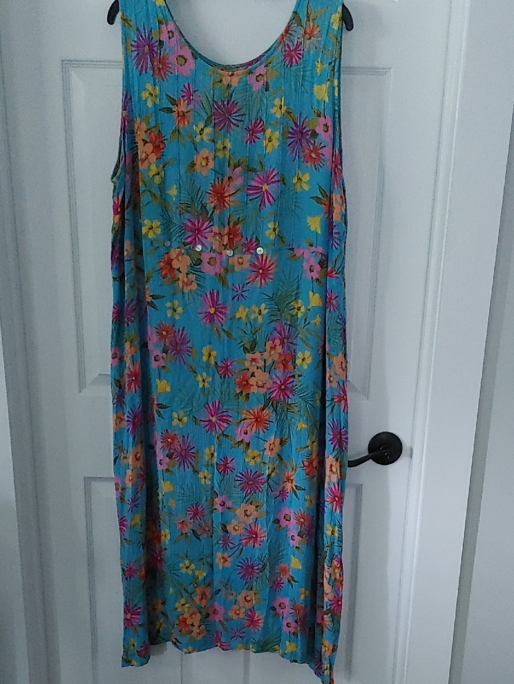 Vintage Sleeveless Floral Maxi Dress 3X Plus Size Turquoise Flowy side Slits EUC - Picture 3 of 5